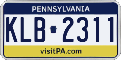 PA license plate KLB2311