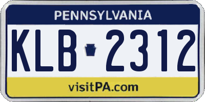 PA license plate KLB2312