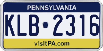 PA license plate KLB2316