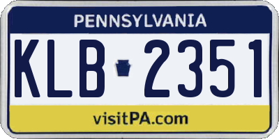 PA license plate KLB2351