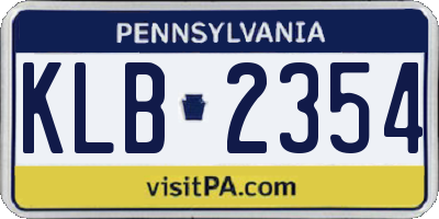 PA license plate KLB2354