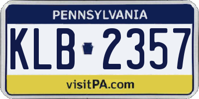 PA license plate KLB2357