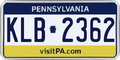 PA license plate KLB2362