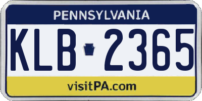 PA license plate KLB2365