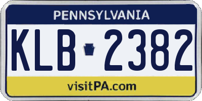 PA license plate KLB2382