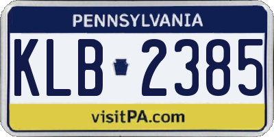 PA license plate KLB2385