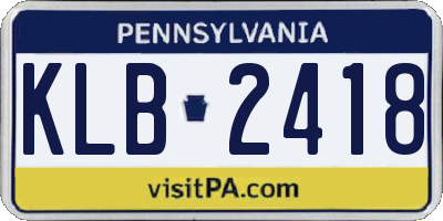 PA license plate KLB2418