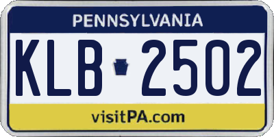PA license plate KLB2502