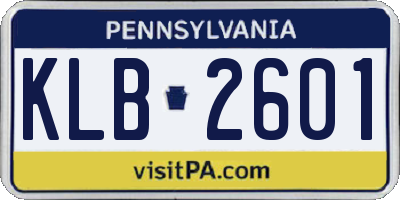 PA license plate KLB2601