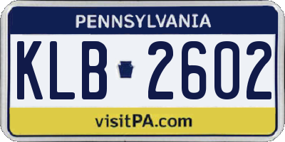 PA license plate KLB2602