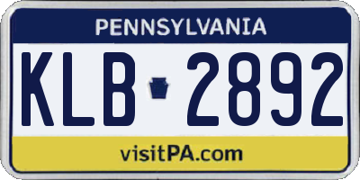 PA license plate KLB2892