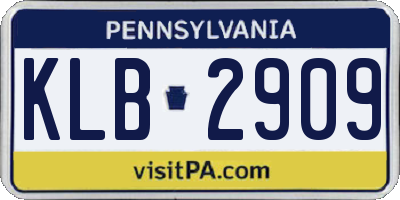 PA license plate KLB2909
