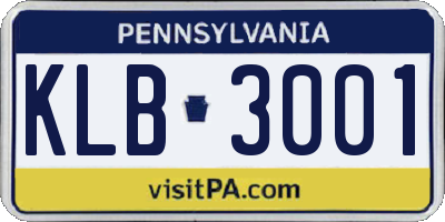PA license plate KLB3001