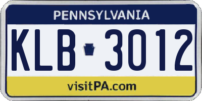 PA license plate KLB3012