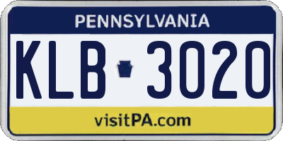 PA license plate KLB3020