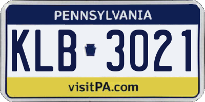 PA license plate KLB3021