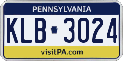 PA license plate KLB3024