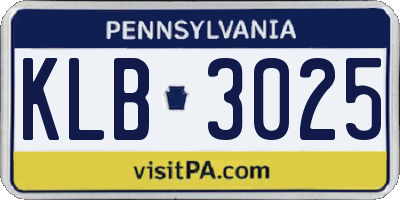 PA license plate KLB3025