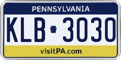 PA license plate KLB3030