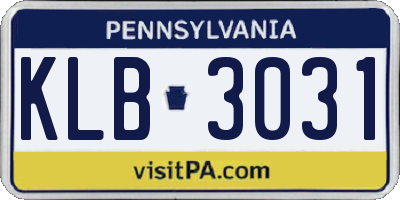 PA license plate KLB3031