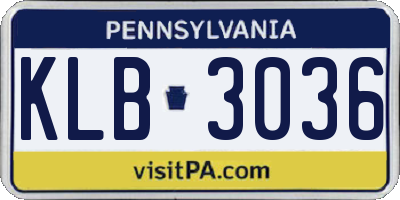 PA license plate KLB3036