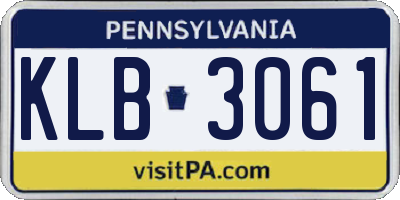 PA license plate KLB3061