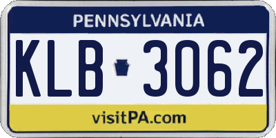 PA license plate KLB3062