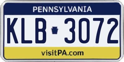 PA license plate KLB3072