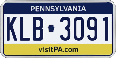 PA license plate KLB3091