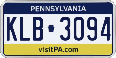 PA license plate KLB3094