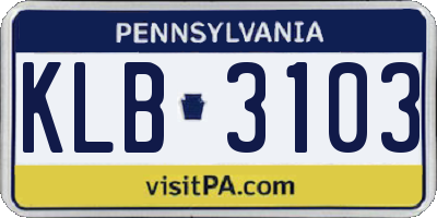 PA license plate KLB3103