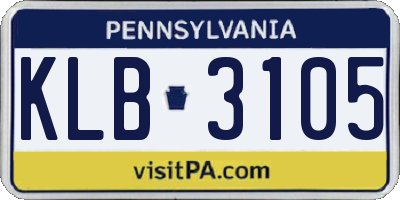 PA license plate KLB3105