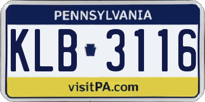 PA license plate KLB3116