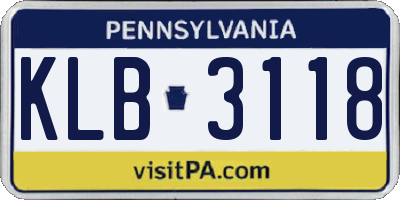 PA license plate KLB3118