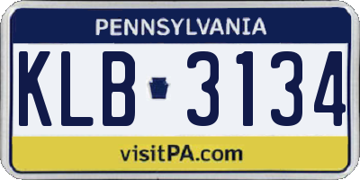PA license plate KLB3134