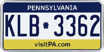 PA license plate KLB3362