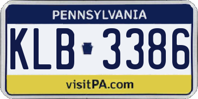 PA license plate KLB3386