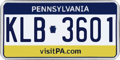 PA license plate KLB3601