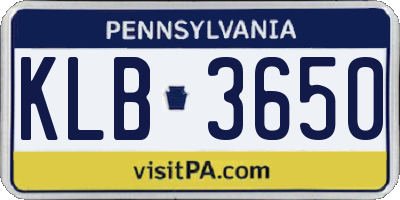 PA license plate KLB3650