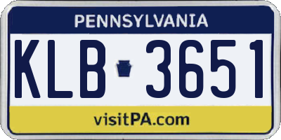 PA license plate KLB3651