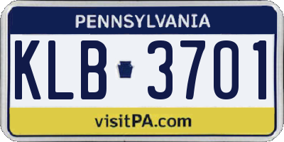PA license plate KLB3701