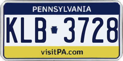 PA license plate KLB3728