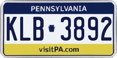PA license plate KLB3892