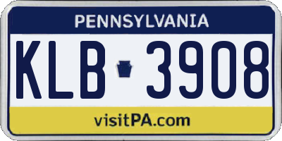 PA license plate KLB3908