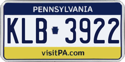 PA license plate KLB3922