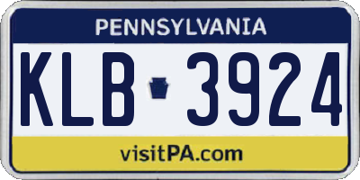 PA license plate KLB3924