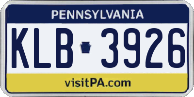 PA license plate KLB3926
