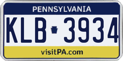 PA license plate KLB3934