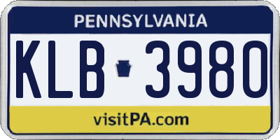 PA license plate KLB3980