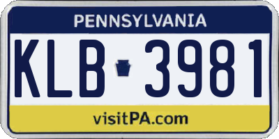 PA license plate KLB3981